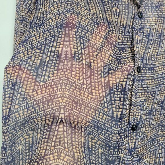 ASOS Design Sheer Button Up Shirt Short Sleeve Blue Pink Abstract Camp Collar MD - Picture 5 of 7